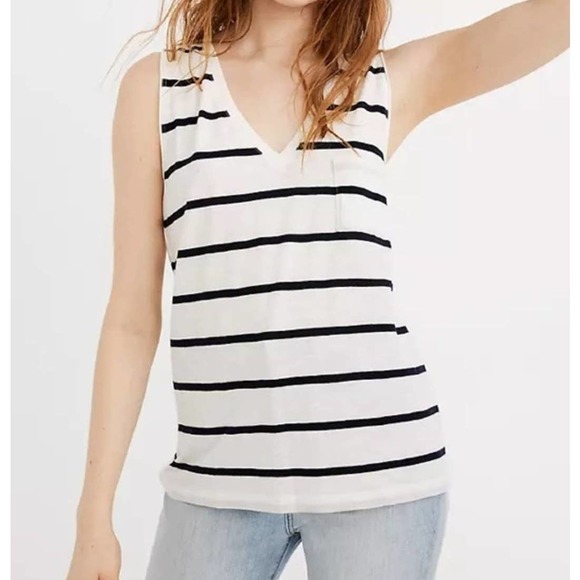 Madewell Tops - Madewell blue & white striped v-neck tank top